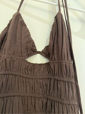 Smocked Halter Chemise in Chocolate Brown